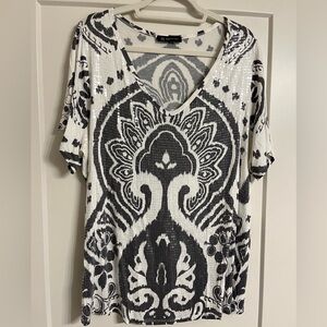 INC 2X Sequined Gray/White Top